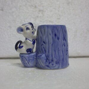 Vintage Hand Painted Blue Delft Toothpick Holder Cute Mouse Figure